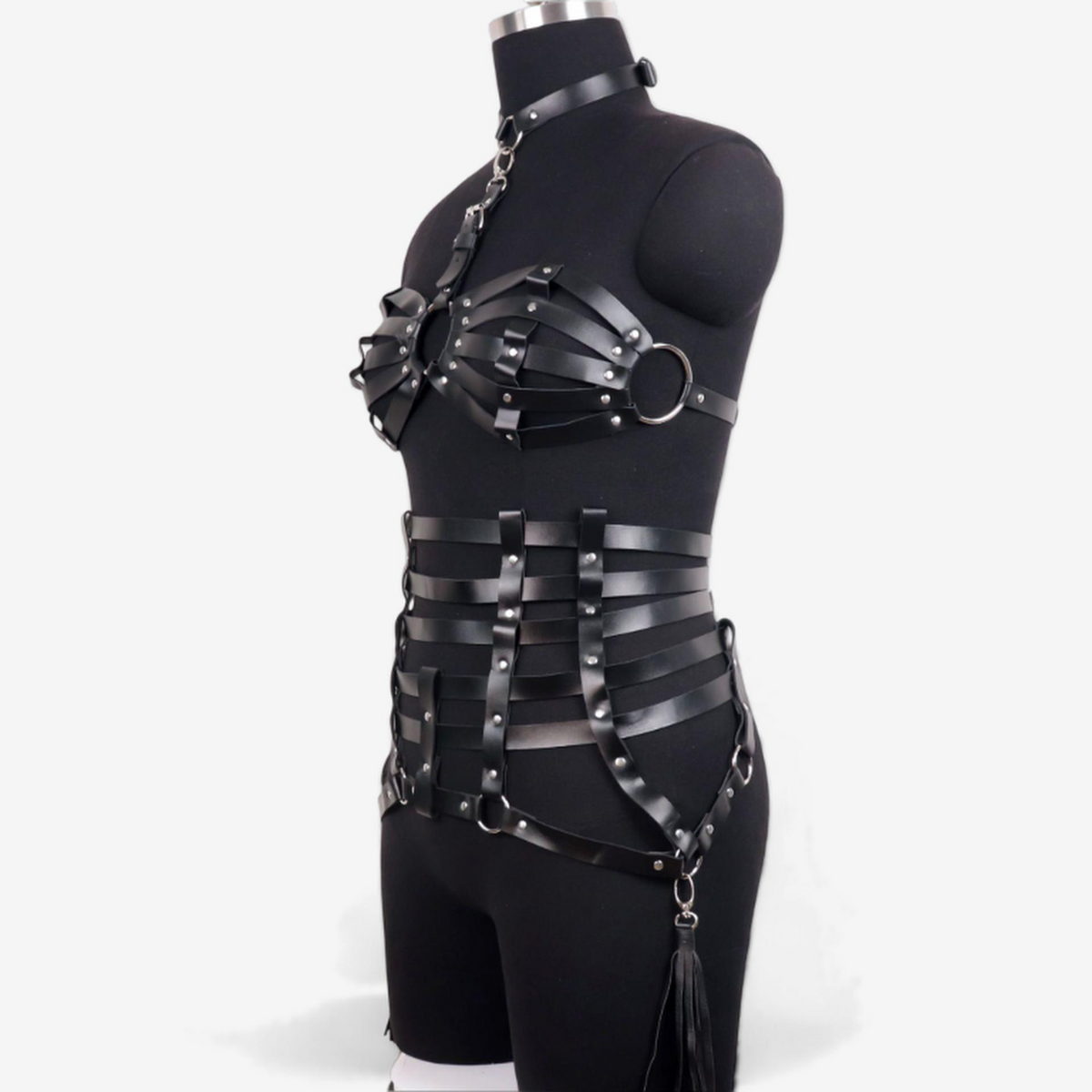 Dominion Luxe Leather Harness Lingerie Set-Suspender Belts-StylinArts