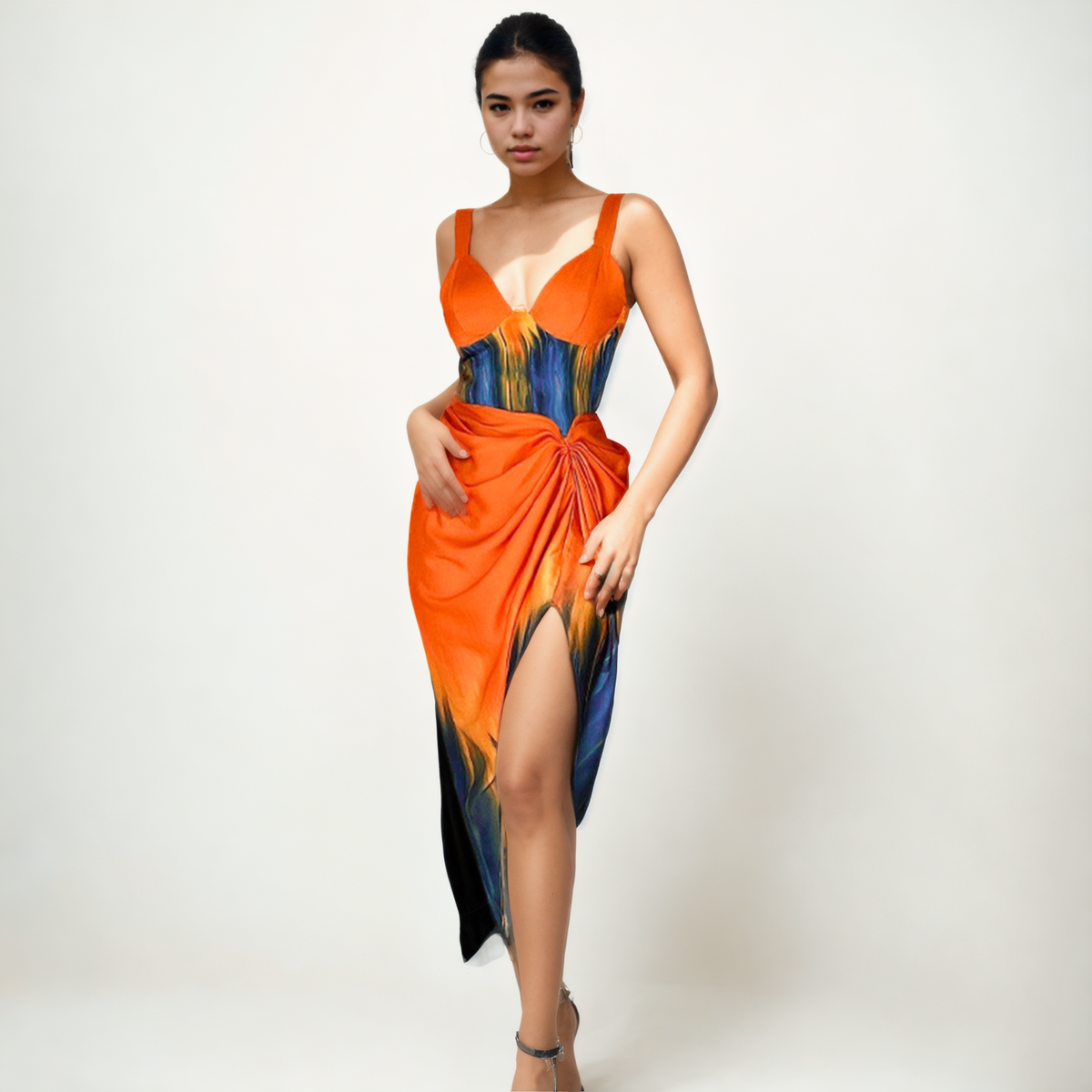 Chic Vibes: Summer Tie-Dyed Sheath Slim Dress with Split Sling - StylinArts