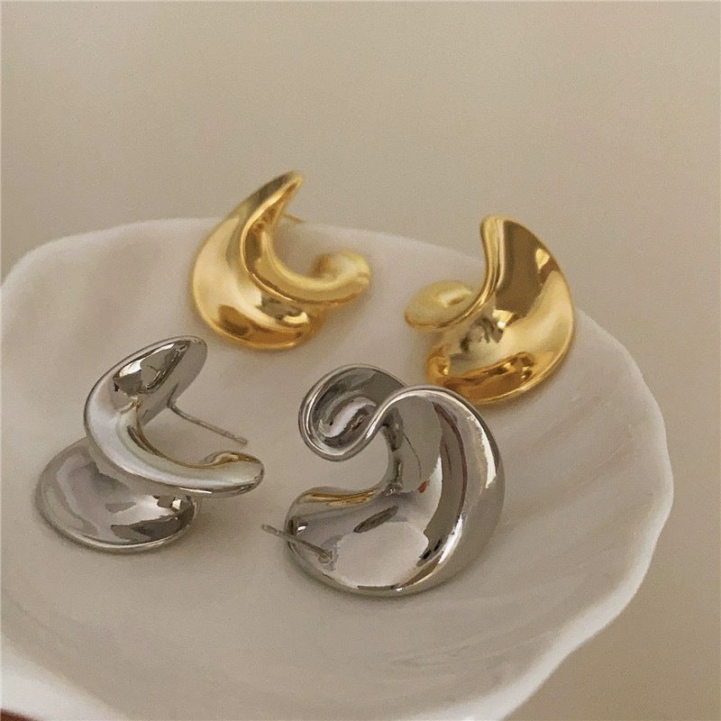 Twisted Harmony: Gold & Silver Asymmetric Spiral Earrings-Fashion Earrings-StylinArts