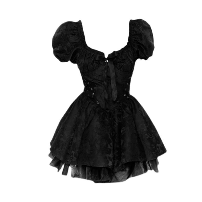 Parisian Chic: French Black Linen Mini Dress-A Line Dress-StylinArts