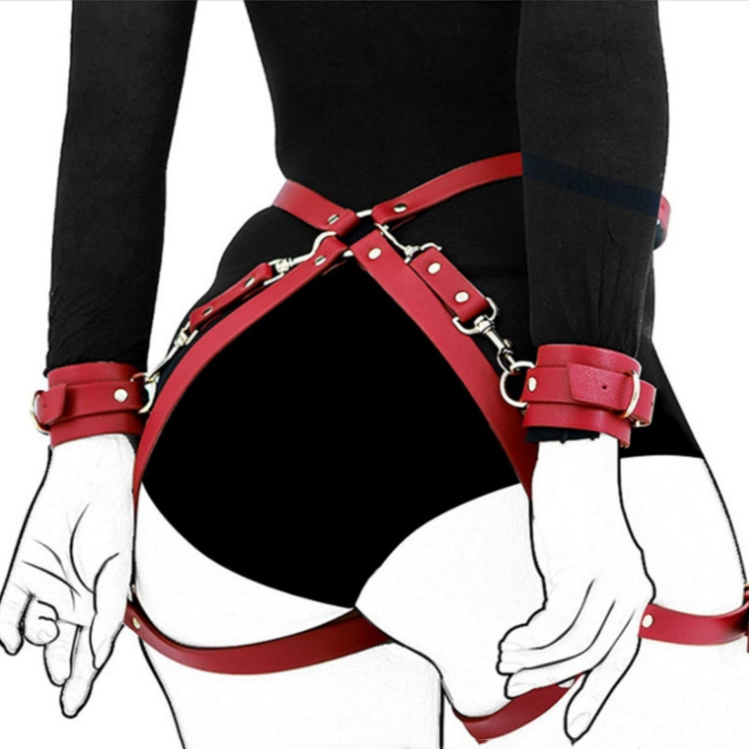 Exquisite Leather Restraint Set-Suspender Belts-StylinArts