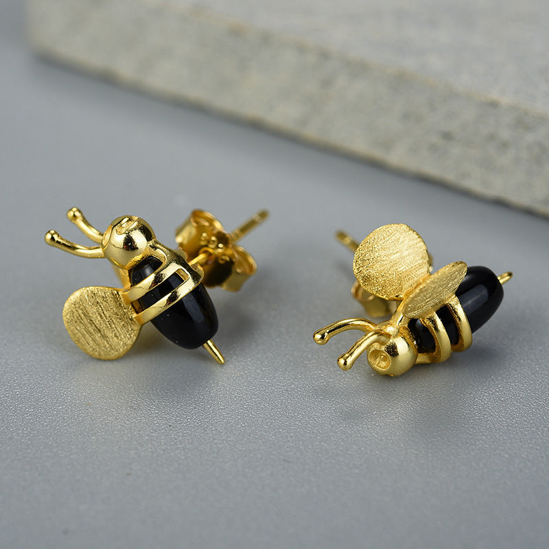 Honeybee Charm: 925 Silver Bee Stud Earrings-Fashion Earrings-StylinArts