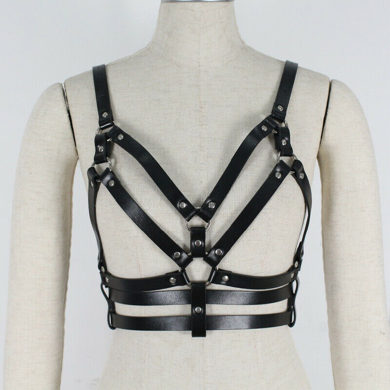Enchanting Leather Bra with Body Chain-Suspender Belts-StylinArts