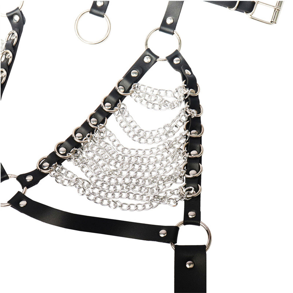Fierce Femme Studded Punk Bra with Collar Belt-Suspender Belts-StylinArts