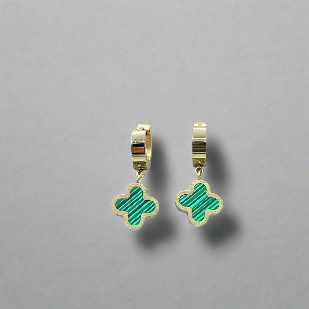 Fortune Bloom: Four-Leaf Clover 18K Gold Earrings-Fashion Earrings-StylinArts