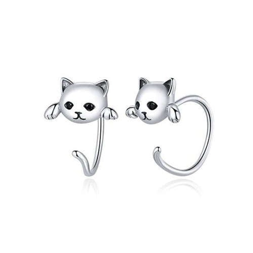 Black Nocturnal Gaze Cat Earrings (925 Sterling Silver)-925 Sterling Silver Earrings-StylinArts