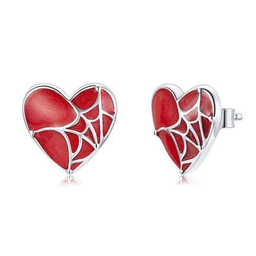 Red Web of Love Earrings (925 Sterling Silver)-925 Sterling Silver Earrings-StylinArts