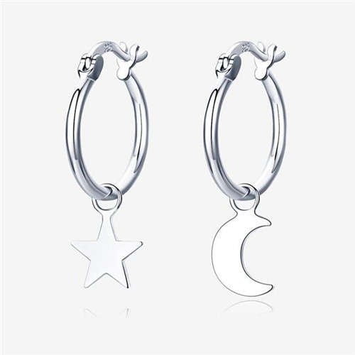 Silver Lunar Star Huggie Hoops (925 Sterling Silver)-925 Sterling Silver Earrings-StylinArts