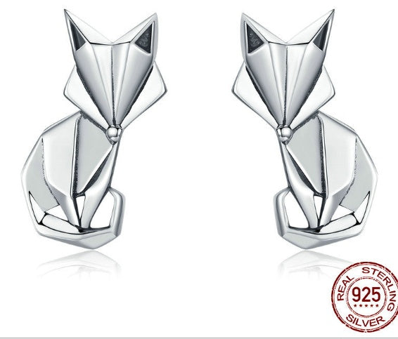 "Silver Fox: Geometric Sterling Silver Stud Earrings-Fashion Earrings-StylinArts