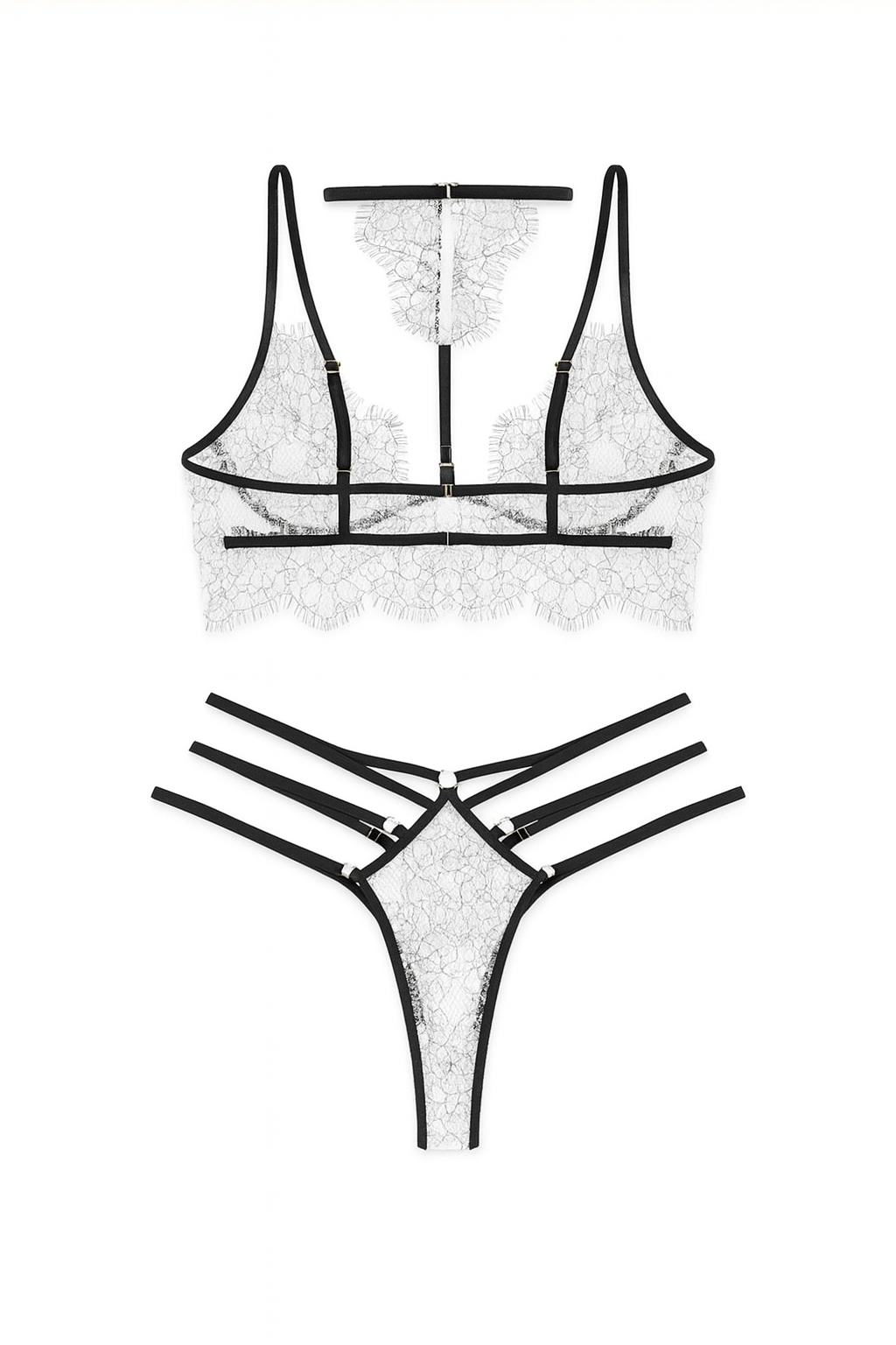 Veyora Lace Harness Lingerie Set-Black-L-Bras and Briefs-StylinArts