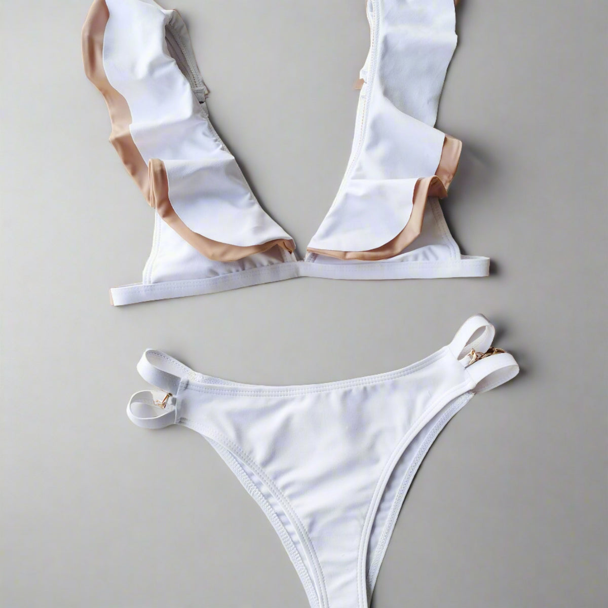 White Ruffle Charm Bikini Set-Bikini-StylinArts