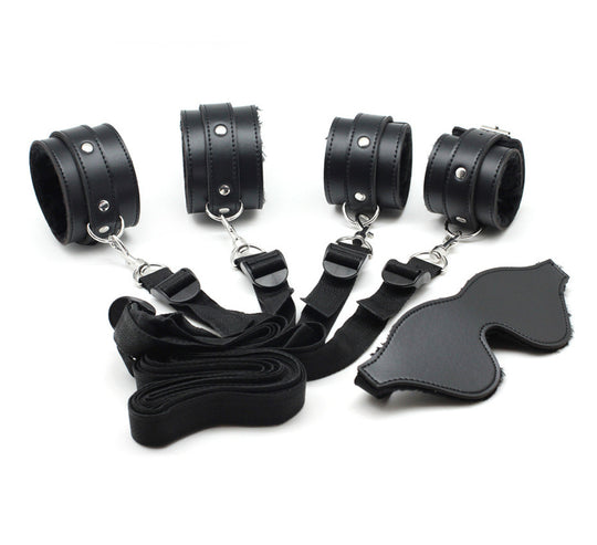 Leather Restraint Bed Bondage Set-Suspender Belts-StylinArts
