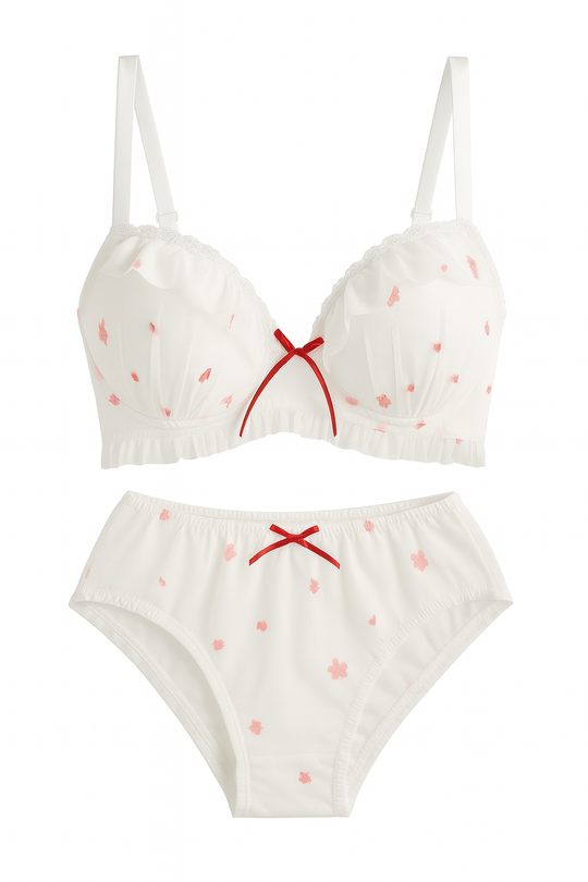 Amélie Blossom Mesh Bra Set-White-70B-Bra-StylinArts