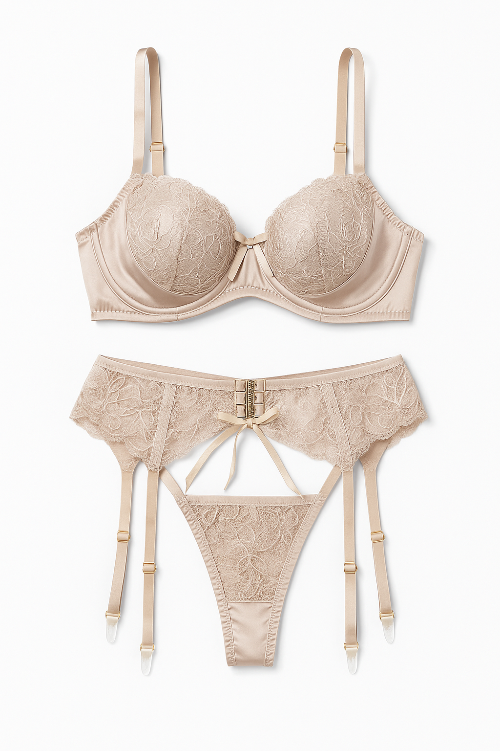 Champagne Étreinte Corset Garter Set-Beige-L-Basques-StylinArts