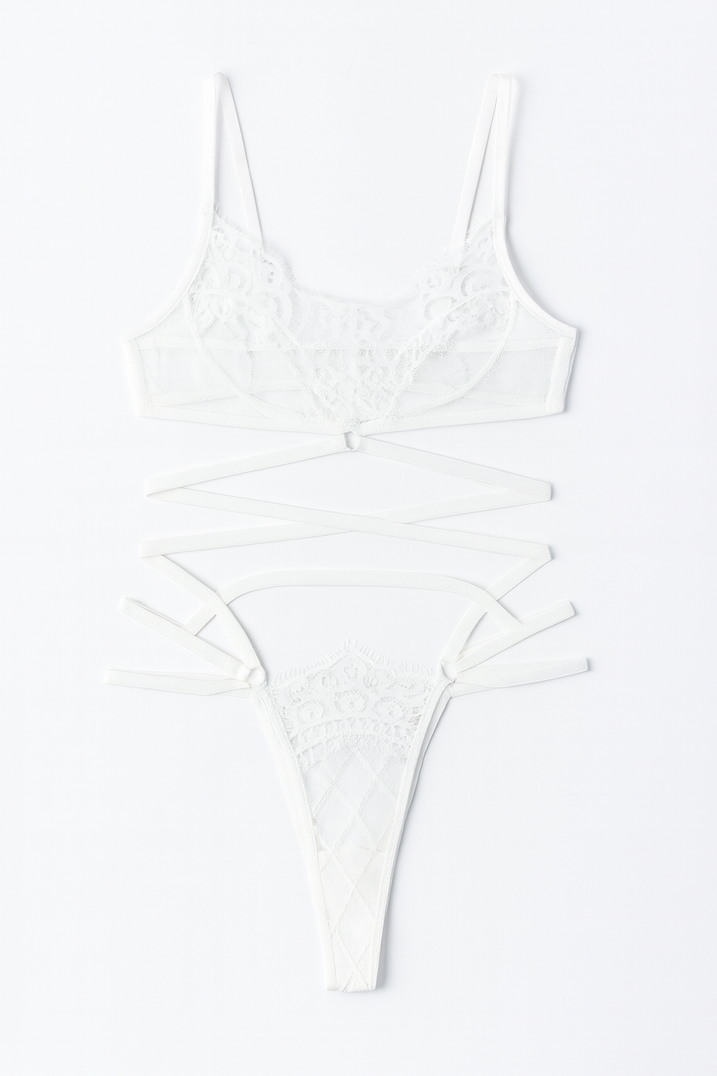 Aurelia Strappy Lace Bralette Set-White-L-Bras and Briefs-StylinArts