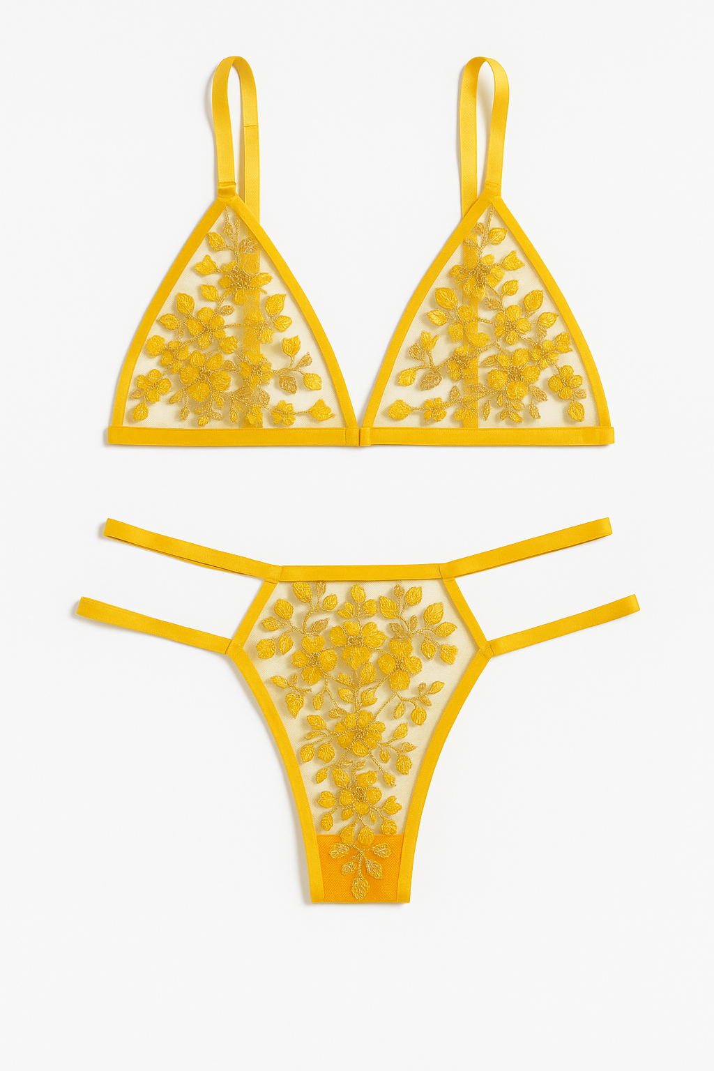 Aurora Soleil Embroidered Set-Yellow-L-Bras and Briefs-StylinArts