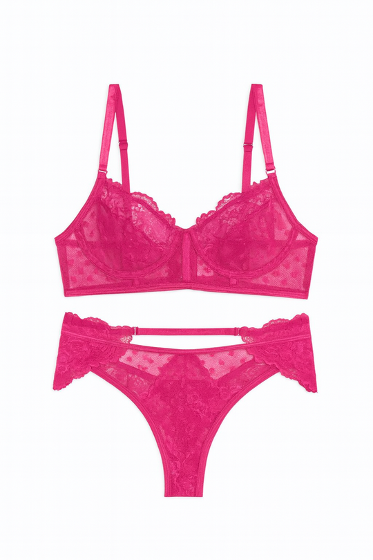 Rose Red Embroidered Enigma's Allure Lingerie.-Rose Red-L-Bras and Briefs-StylinArts
