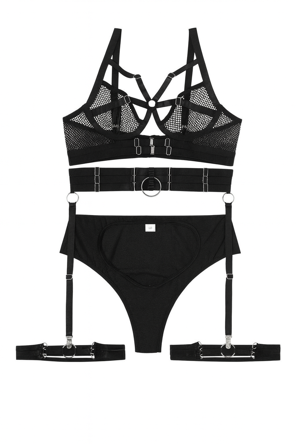 Varzeth Mesh Buckle Lingerie Set-Black-L-Bras and Briefs-StylinArts