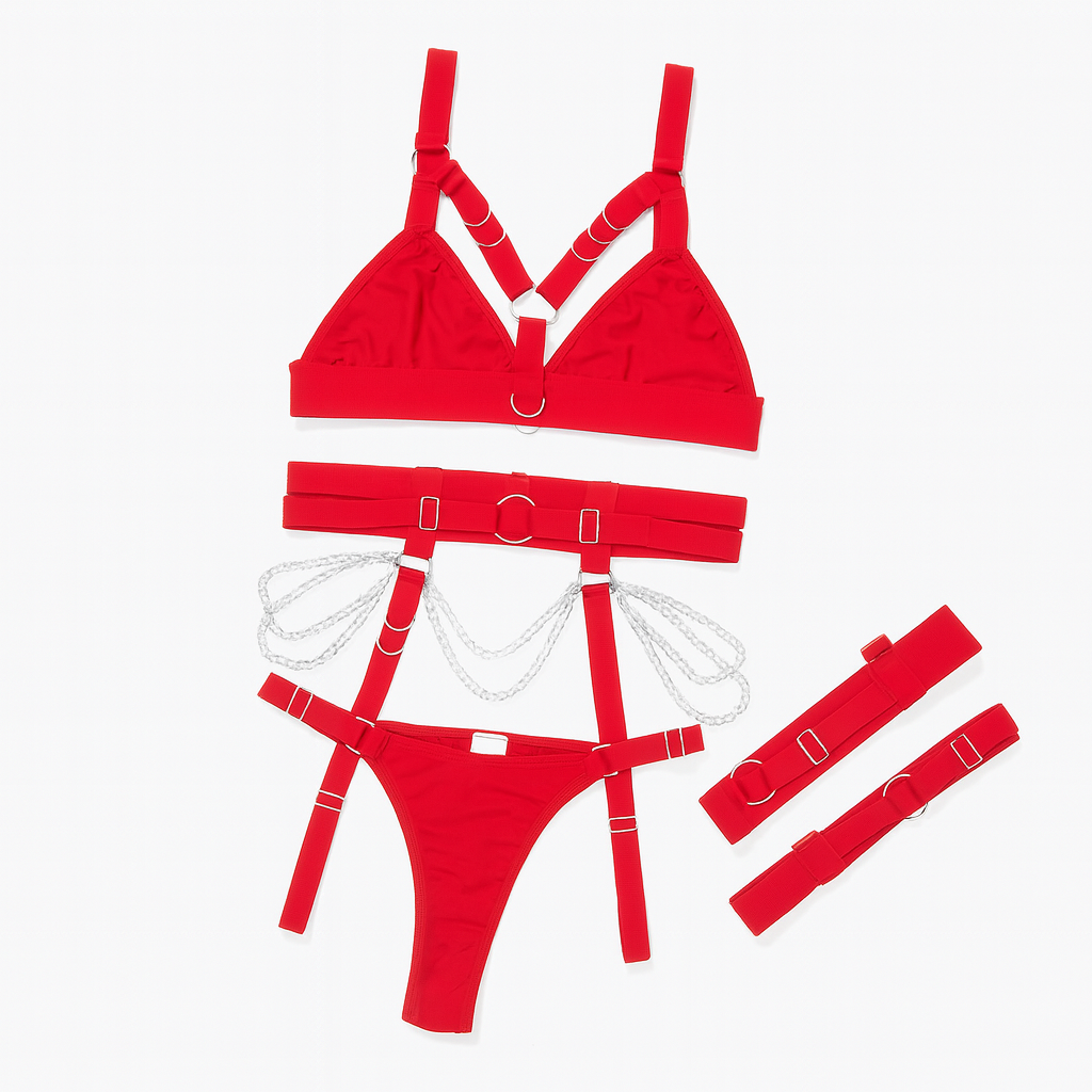 Valentis Strappy Harness Set-Red-L-Bras and Briefs-StylinArts