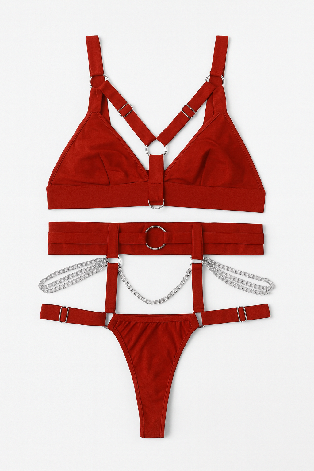 Valentis Strappy Harness Set-Wine Red-L-Bras and Briefs-StylinArts