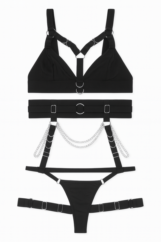 Valentis Strappy Harness Set-Black-L-Bras and Briefs-StylinArts