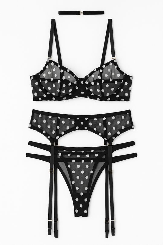 Noctara Polka Dot Lingerie Set-Black-L-Bras and Briefs-StylinArts