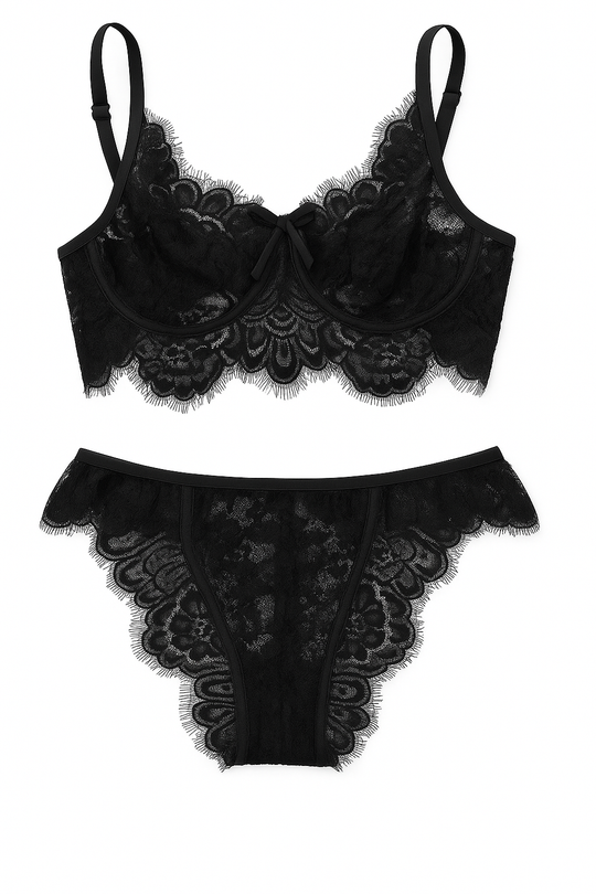 Marisol Lace Longline Bralette Set-Black-L-Bras and Briefs-StylinArts