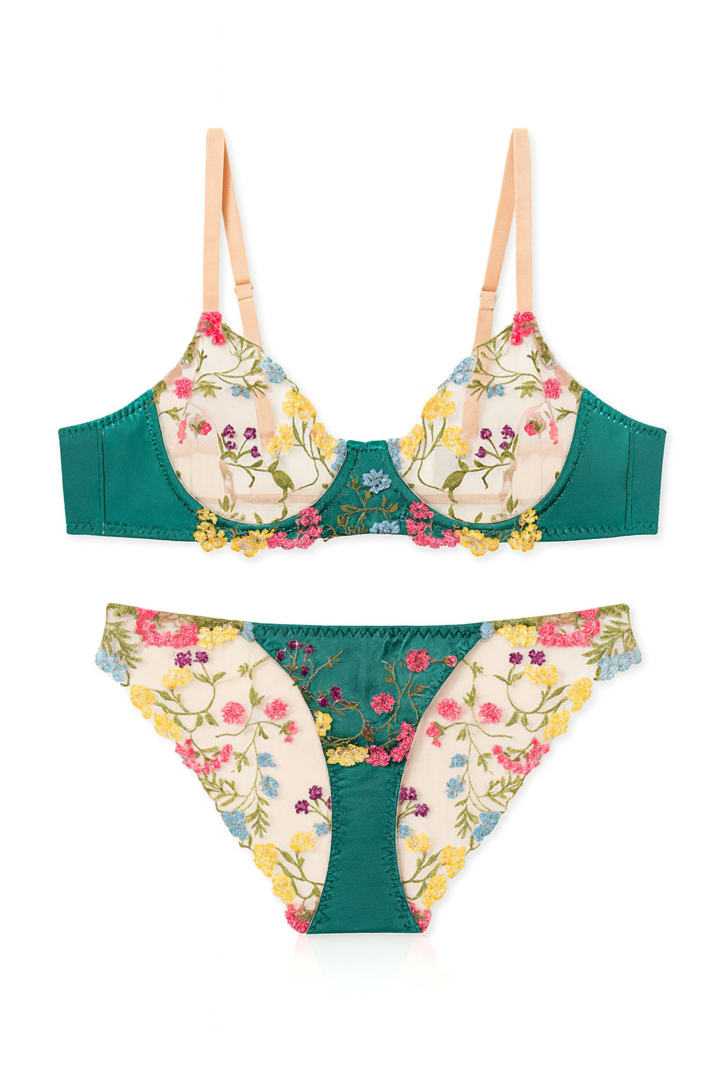 Vibrant Floral Embroidered Mesh Lingerie Set - StylinArts
