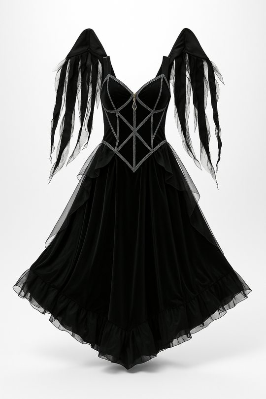 Dark Fallen Angel Costume – Gothic Wings & Midnight Gown-Intimate Roleplay Outfits-StylinArts