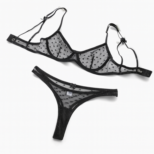 Amoria Heart Mesh Set-Black-L-Bras and Briefs-StylinArts