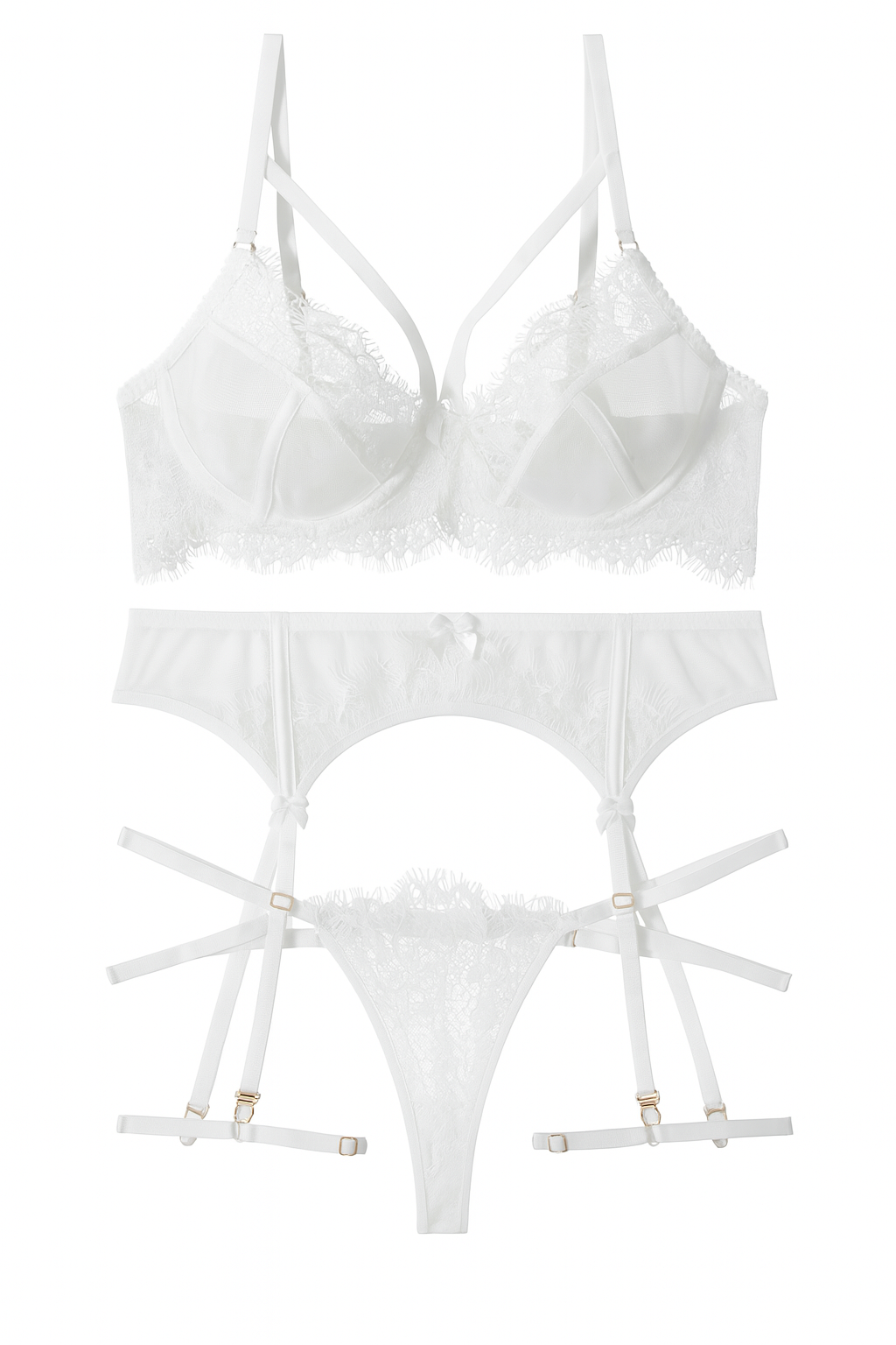 Celestine Sheer Lace Garter Set-White-L-Basques-StylinArts