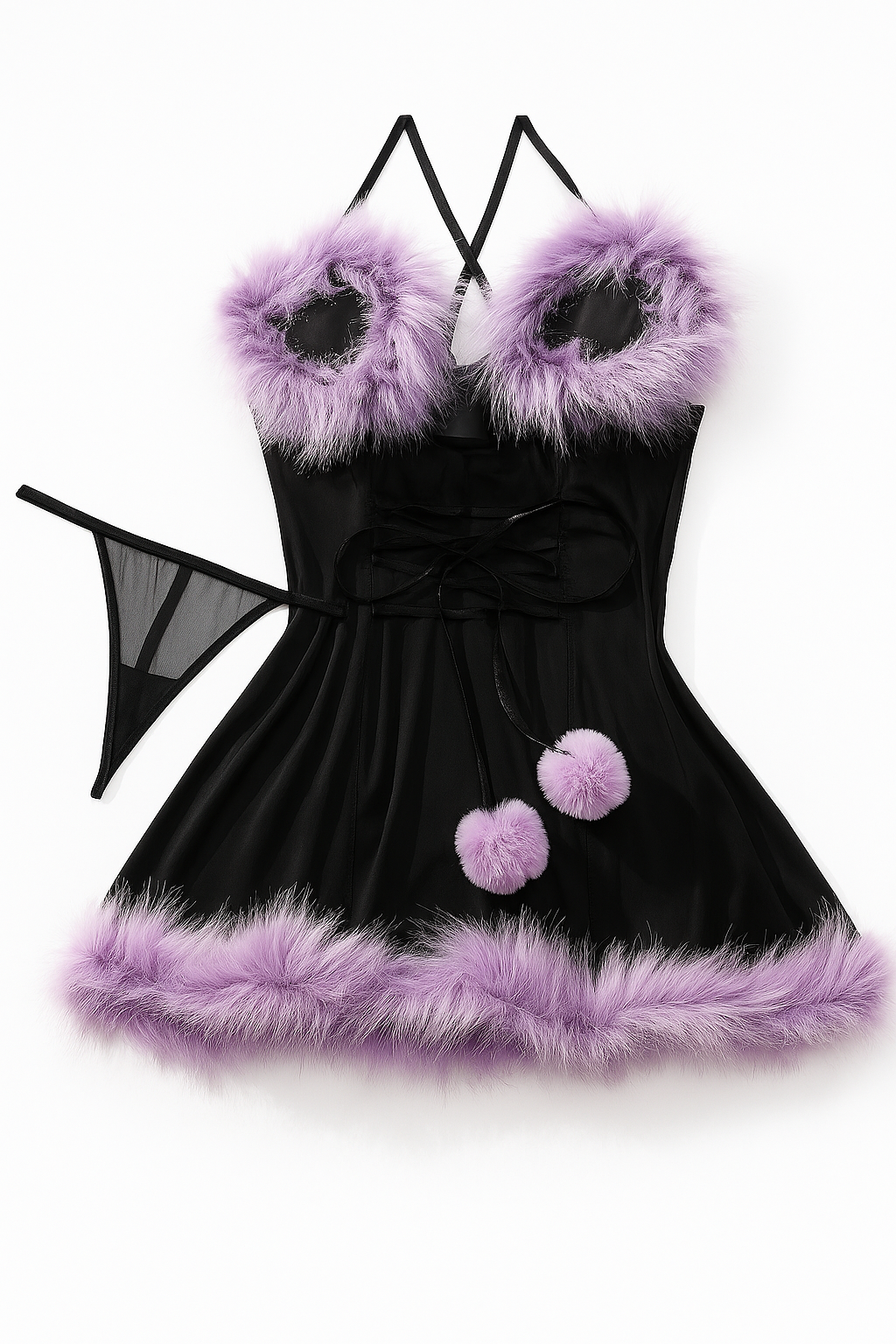 Midnight Tease Sheer Fur-Trim Babydoll