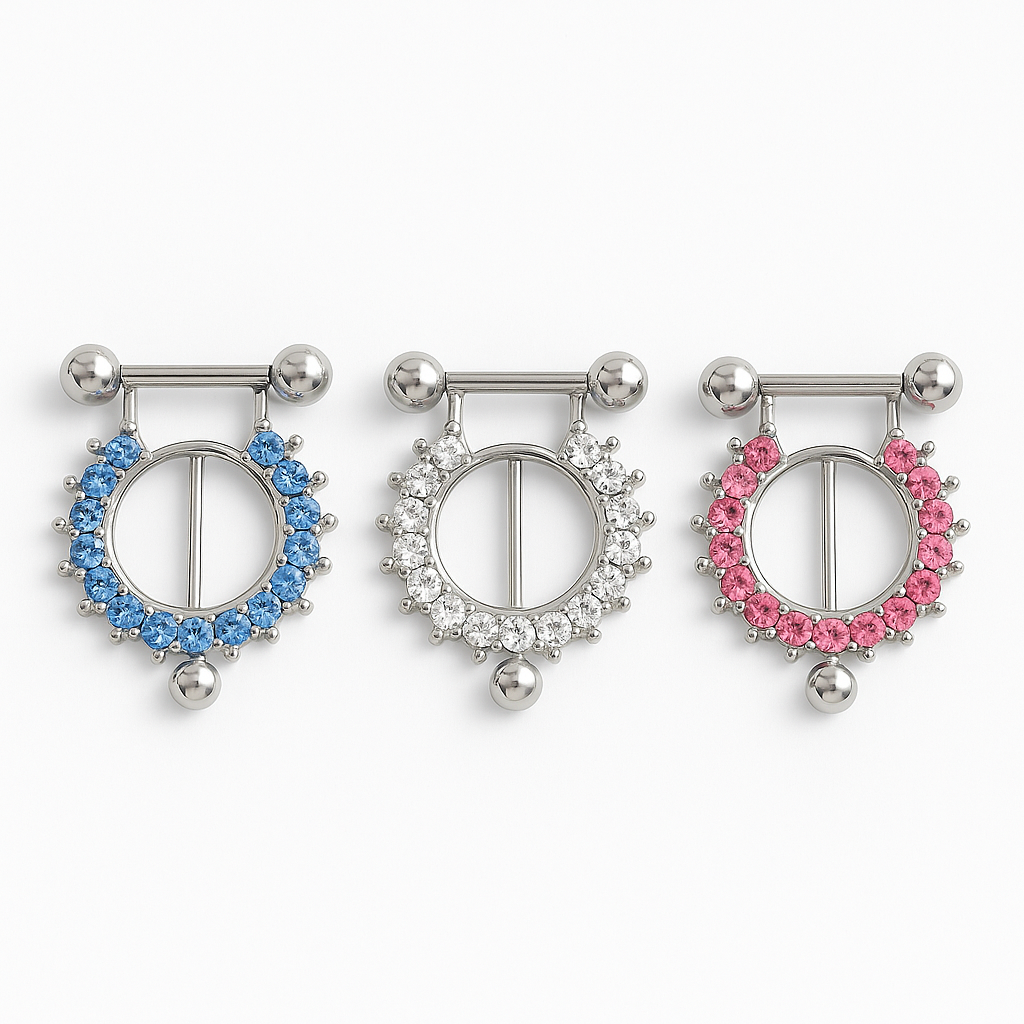 Glam Crystal Circle Nipple Rings – Dazzling Body Jewelry for Lingerie Seduction-Belly chain-StylinArts