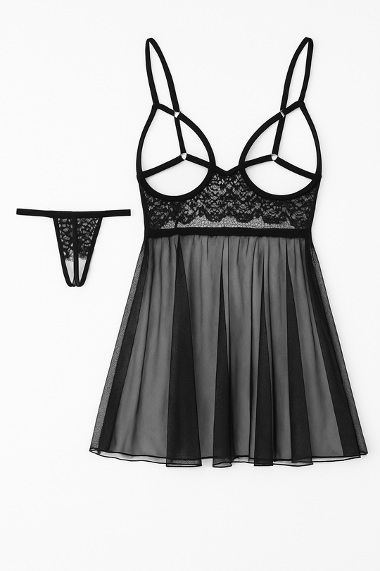Sheer Elegance Lace Babydoll and G-String Set - StylinArts-Babydolls-StylinArts