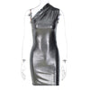 Metallic Coated Shoulder Sleeveless Slim Sheath Dress
