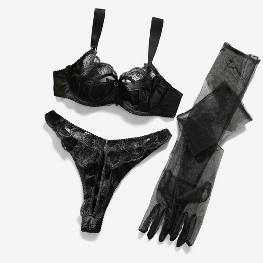 Isadora Sheer Embroidered Set-Black-L-Bras and Briefs-StylinArts