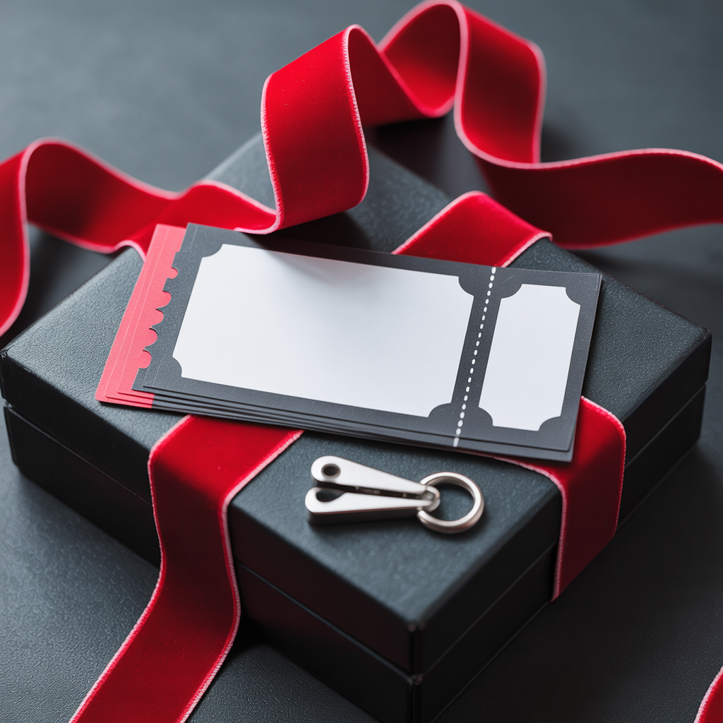 Black-and-white love coupons with red edges on matte black background, hole-punched