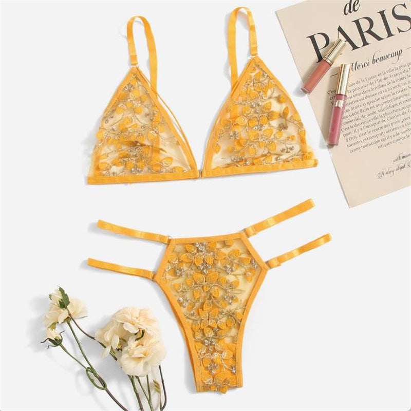 Sunshine Delight Embroidered Lingerie Set - StylinArts-Bras and Briefs-StylinArts