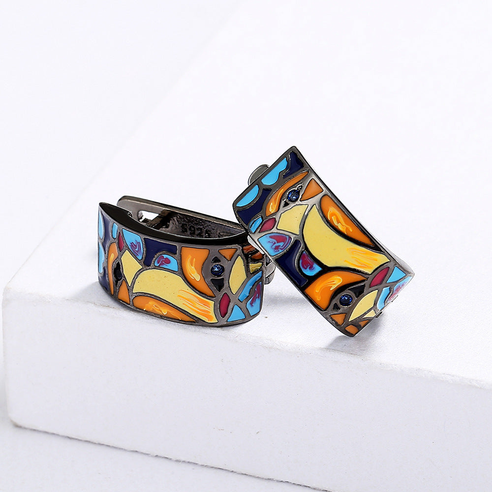 Vibrant Mosaic: Handcrafted Enamel Hoop Earrings-Fashion Earrings-StylinArts