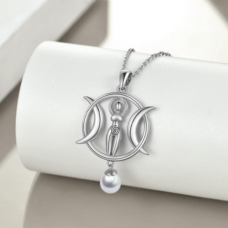 Lunar Essence: Triple Moon Goddess Pearl Pendant Sterling silver-Fashion Necklaces-StylinArts