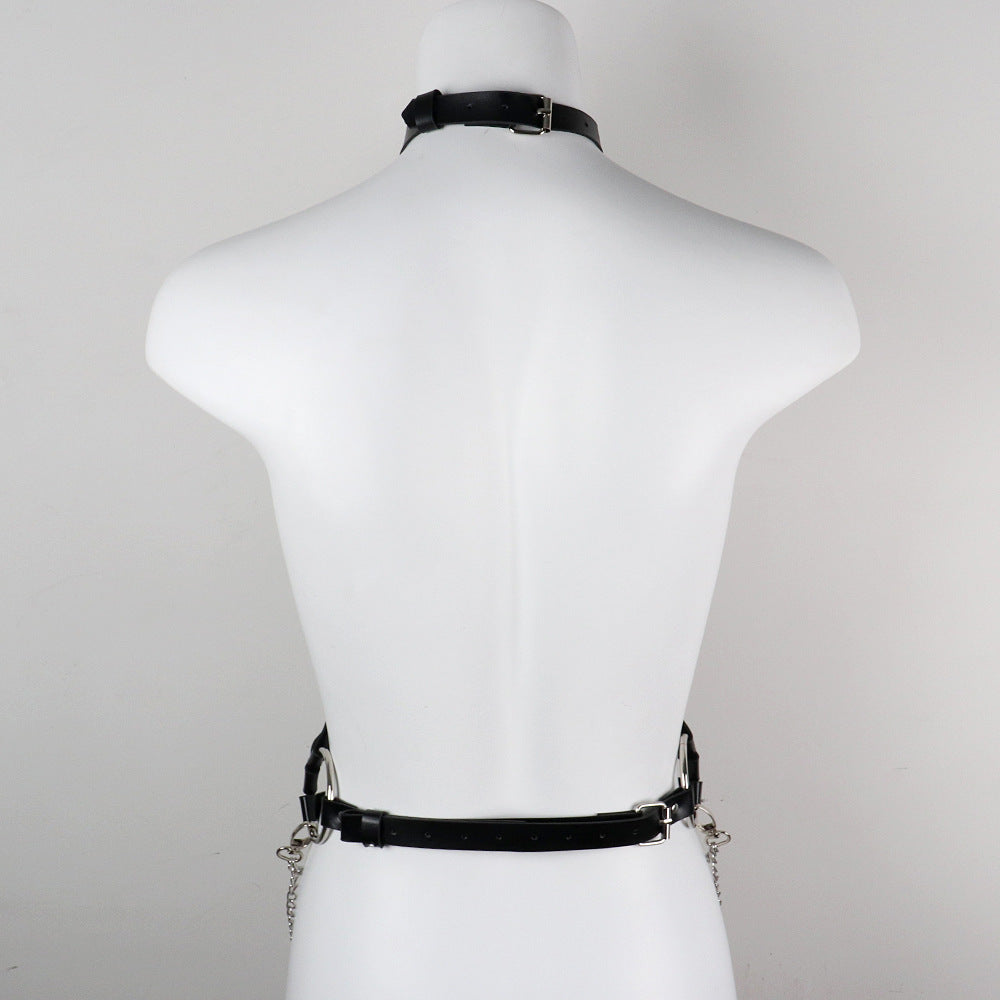 Mystic Pentagram Chain Leather Harness-Suspender Belts-StylinArts