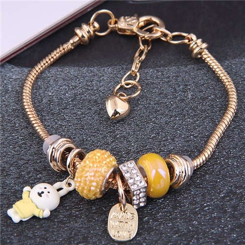 Adorable Rabbit and Love Theme Heart Beads High Fashion Women Wholesale Bracelet - Yellow