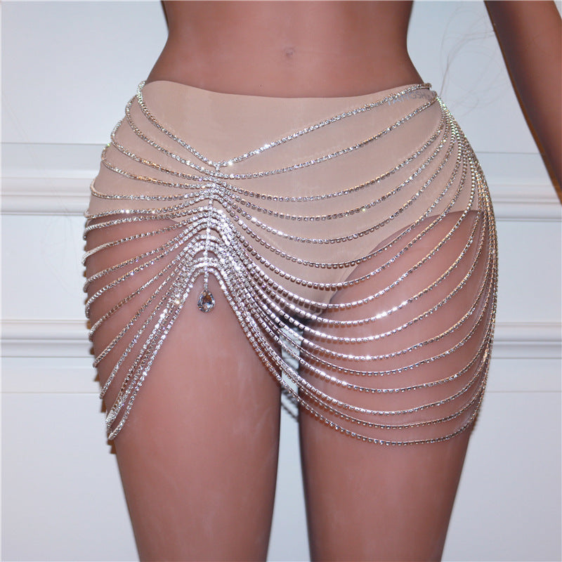 Nightclub Glam Rhinestone Waist Chain Skirt-Suspender Belts-StylinArts