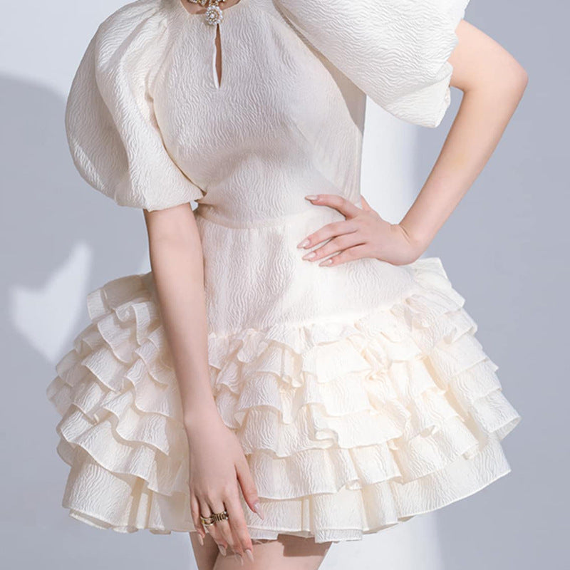 Puff Sleeve Jacquard Ultra-short Personality Puffy Ruffled Dress Cake - StylinArts