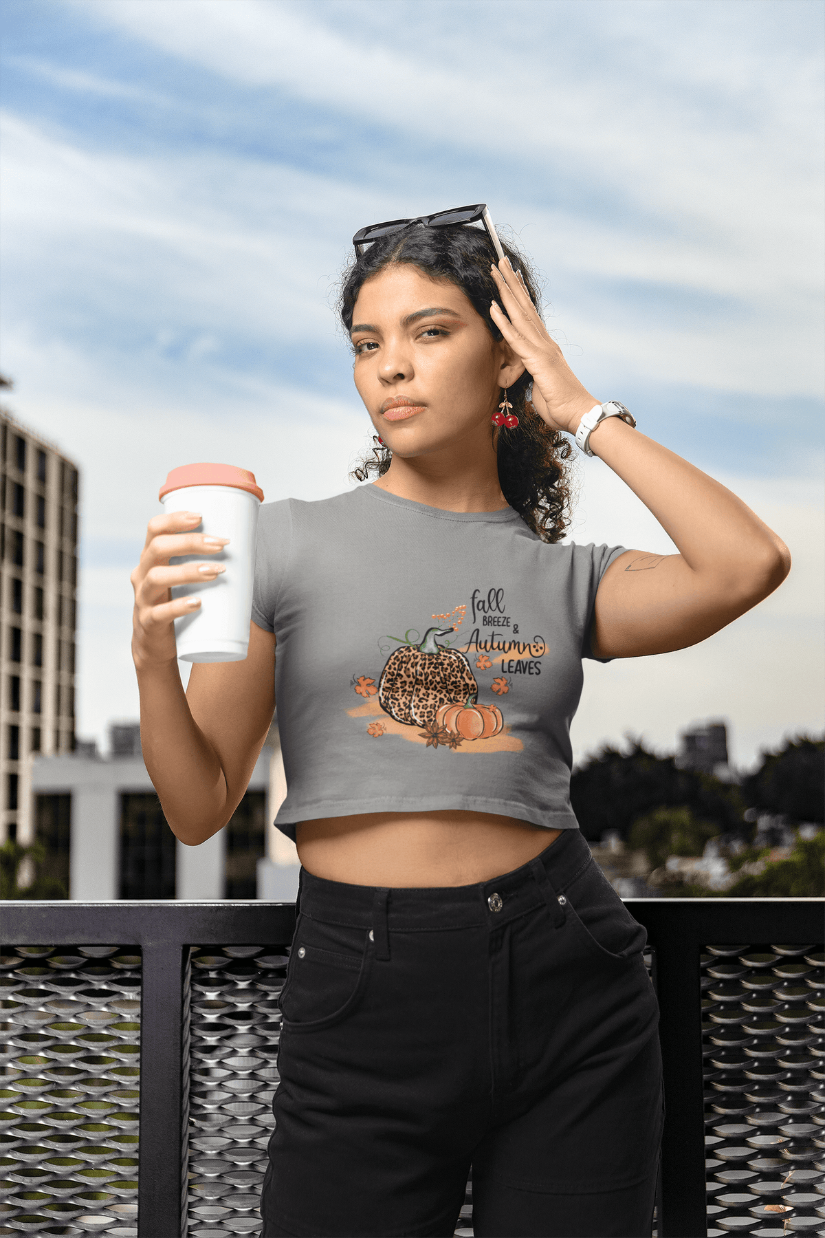 Fall Breeze Autumn leaves Cropped T-Shirt-Cropped Tees-StylinArts