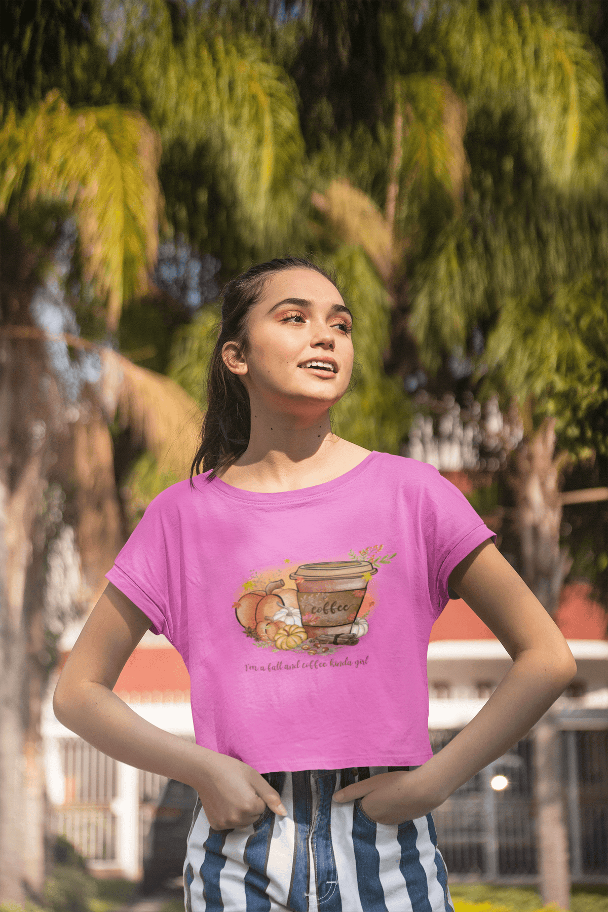Fall and Coffee Cropped T-Shirt-Cropped Tees-StylinArts