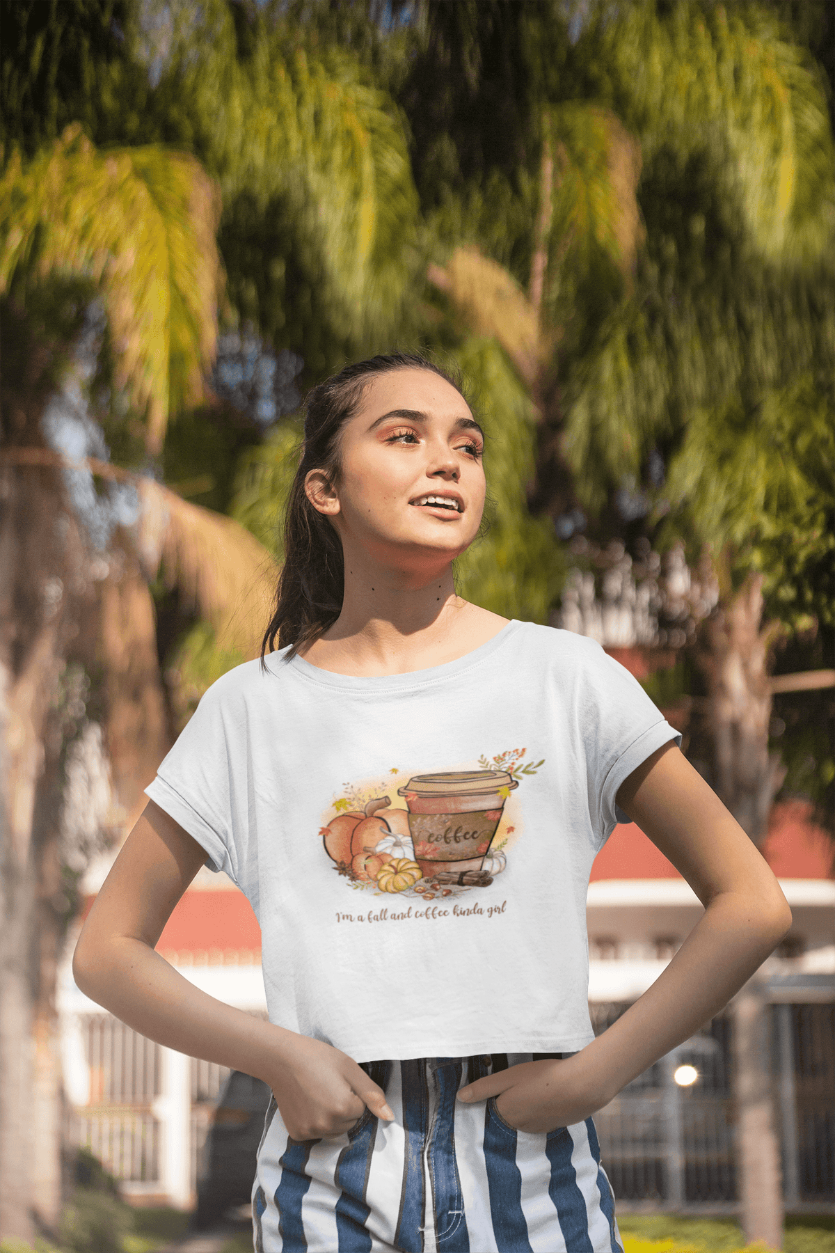Fall and Coffee Cropped T-Shirt-Cropped Tees-StylinArts