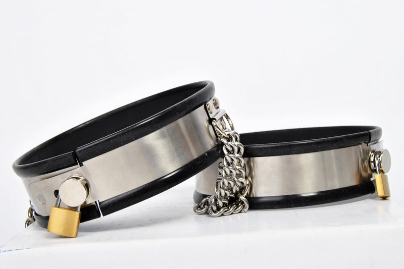Luxury Silicone-Lined Steel Thigh Cuffs with Locking Chain – Multiple Colors