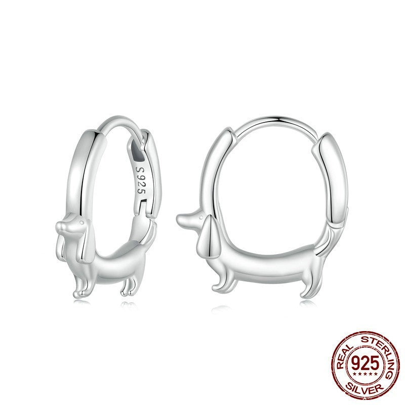 Refined Puppy Charm: Sterling Silver Dachshund Hoops-Fashion Earrings-StylinArts