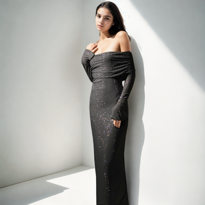 Sensual Sophistication: Maxi Dress with Package Hip, Elegant Panel Pressing - StylinArts